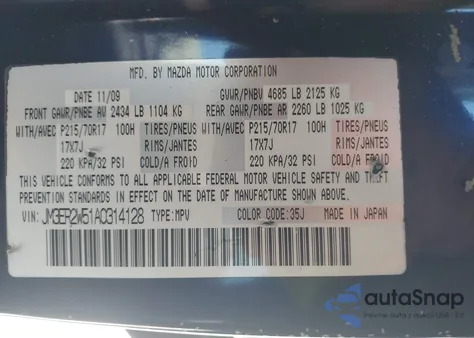 2010 Mazda Cx-7 I Sv from USA, damaged, VIN JM3ER2W51A0314128